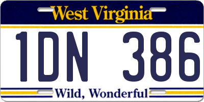 WV license plate 1DN386