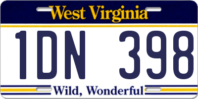 WV license plate 1DN398