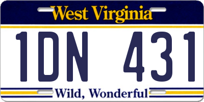 WV license plate 1DN431