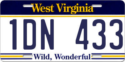 WV license plate 1DN433
