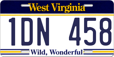 WV license plate 1DN458
