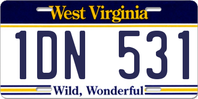 WV license plate 1DN531