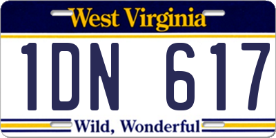 WV license plate 1DN617