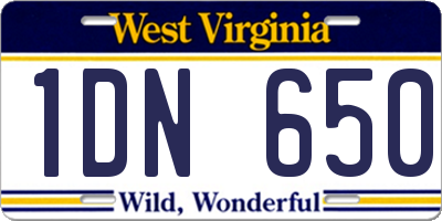 WV license plate 1DN650