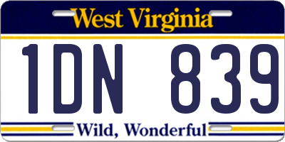 WV license plate 1DN839