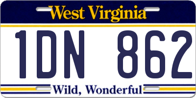 WV license plate 1DN862