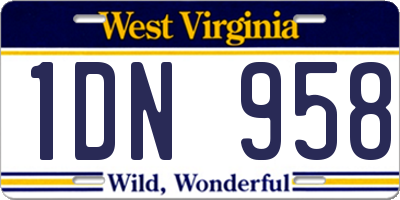 WV license plate 1DN958