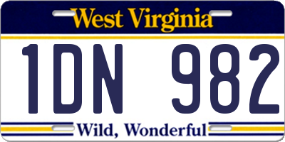 WV license plate 1DN982