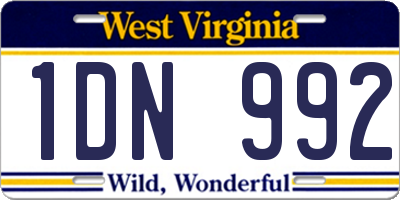 WV license plate 1DN992