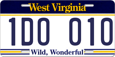 WV license plate 1DO010