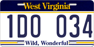 WV license plate 1DO034