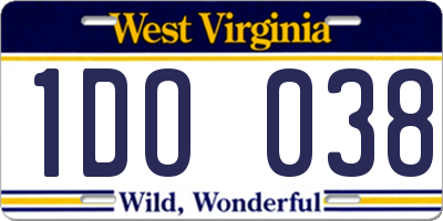WV license plate 1DO038