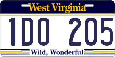 WV license plate 1DO205