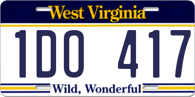 WV license plate 1DO417