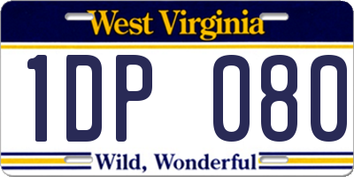 WV license plate 1DP080