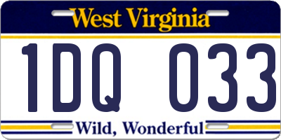 WV license plate 1DQ033