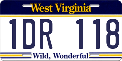 WV license plate 1DR118