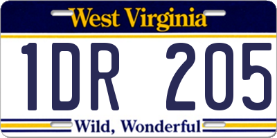 WV license plate 1DR205