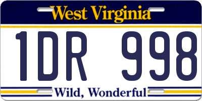 WV license plate 1DR998