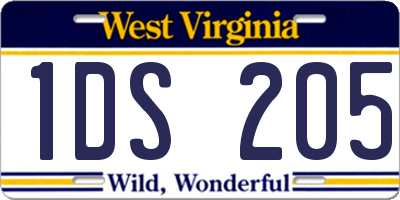 WV license plate 1DS205
