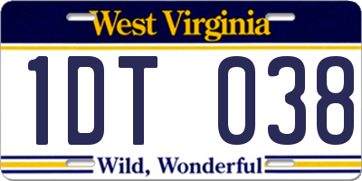WV license plate 1DT038