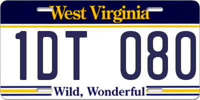 WV license plate 1DT080