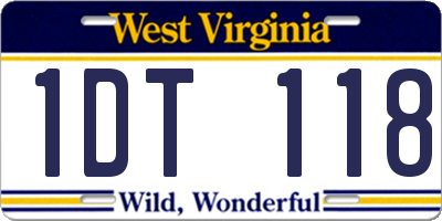 WV license plate 1DT118