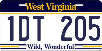 WV license plate 1DT205