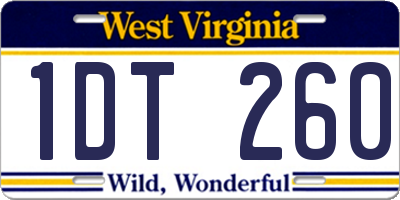 WV license plate 1DT260