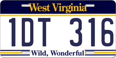 WV license plate 1DT316