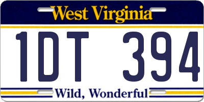 WV license plate 1DT394