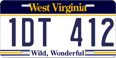 WV license plate 1DT412