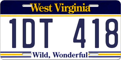 WV license plate 1DT418