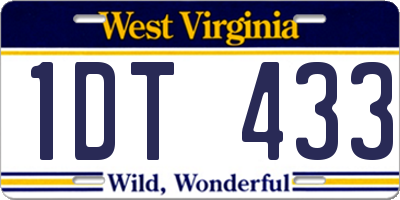 WV license plate 1DT433