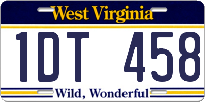 WV license plate 1DT458