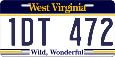 WV license plate 1DT472
