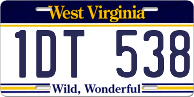 WV license plate 1DT538