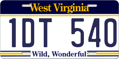 WV license plate 1DT540