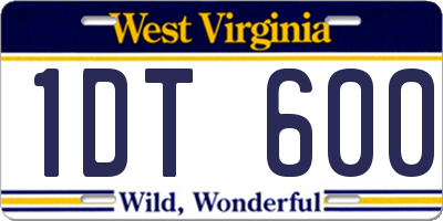 WV license plate 1DT600