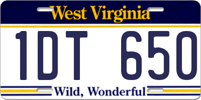 WV license plate 1DT650