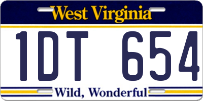 WV license plate 1DT654