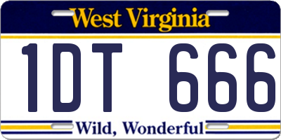 WV license plate 1DT666