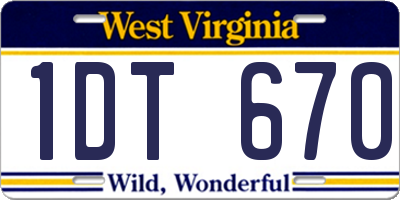 WV license plate 1DT670