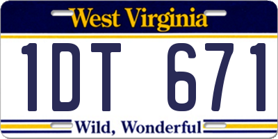 WV license plate 1DT671
