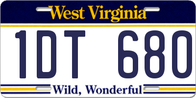 WV license plate 1DT680