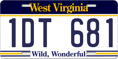 WV license plate 1DT681