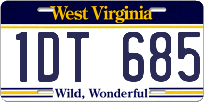 WV license plate 1DT685