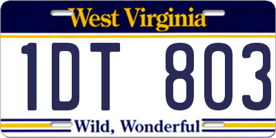 WV license plate 1DT803