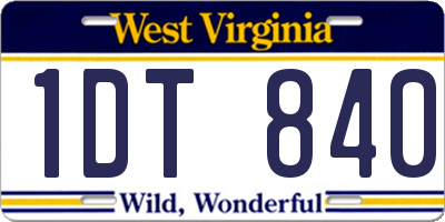 WV license plate 1DT840