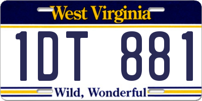 WV license plate 1DT881